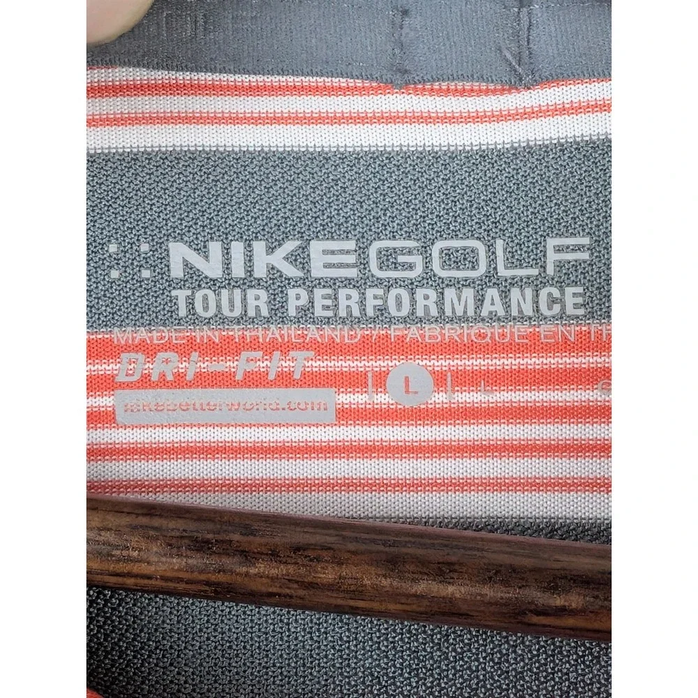 Nike Golf Dri-FIT Polo Shirt Mens Large L Grey Orange Striped Short Sleeve Logo